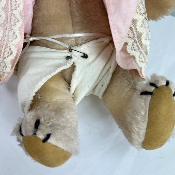 VTG articulated Teddy Bear In Pink Dress With Lace Movable Head Arms Legs Clara - Picture 4 of 8